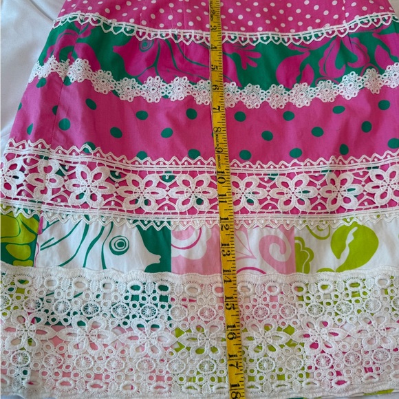 Lily Pulitzer Patch of Paradise White Eyelet Hem Skirt Women's 2 Pink And Green - Picture 6 of 6